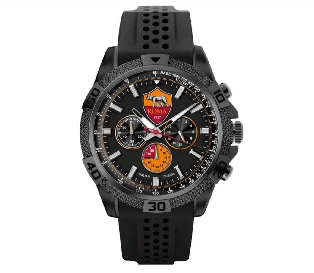 OROLOGIO UOMO CHRONO AS ROMA CASSA ACCIAIO CINTURINO SILICONE NERO