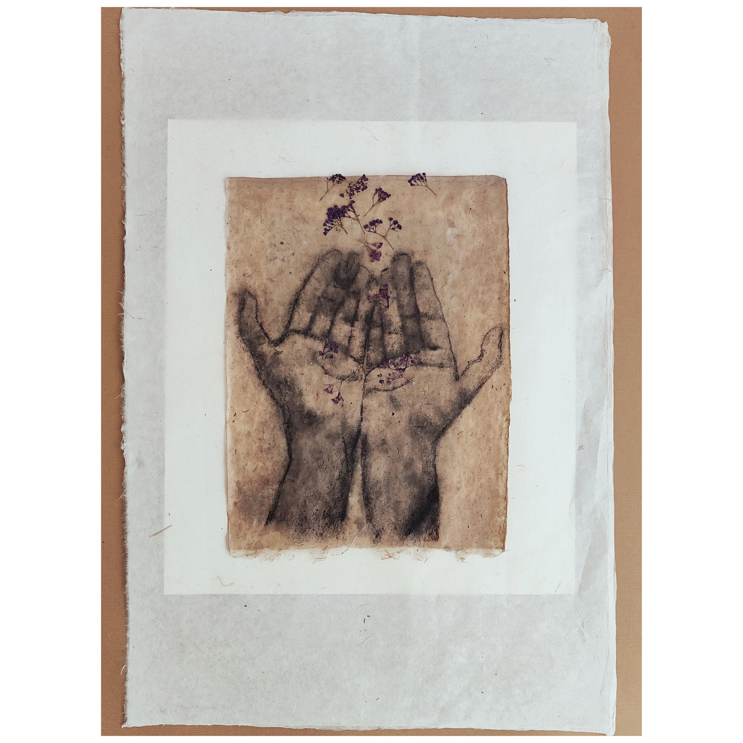 Simona Fedele Artista, carte in tecnica mista, mostra d'arte, disegno e acquerello su carta nepalese fatta a mano, fiori secchi