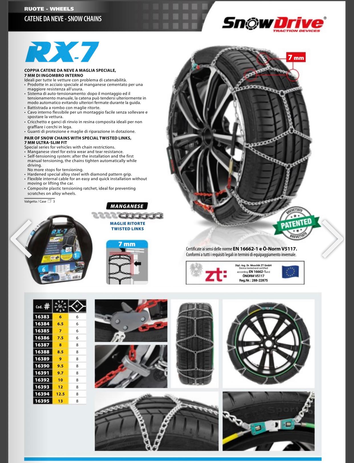 16391 Catene Neve RX7 Mis.9.7 Snow Drive 7mm per Auto non catenabili