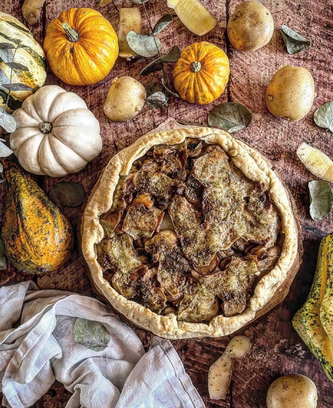 TORTA di FUNGHI, PATATE e PROSCIUTTO