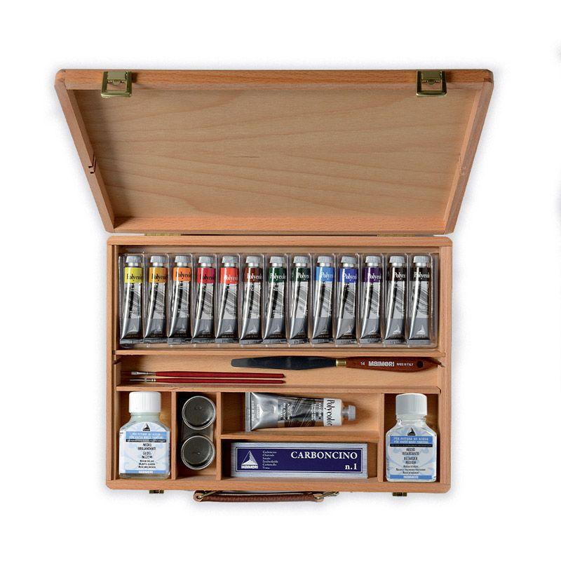 MAIMERI - Polycolor - Cassetta in legno da 13 colori acrilici + accessori